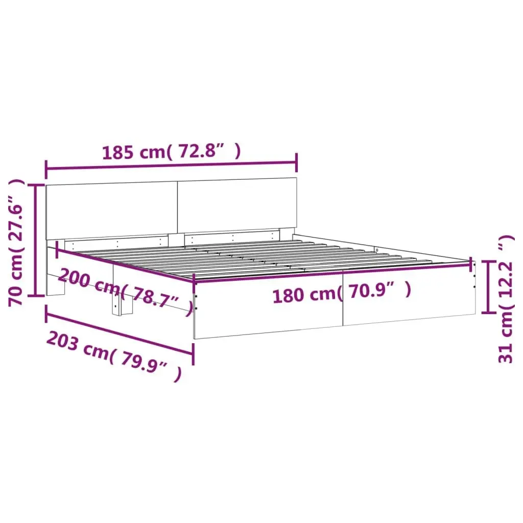 Bed Frame with Headboard and LED Sonoma Oak 183x203 cm King Size 3207590