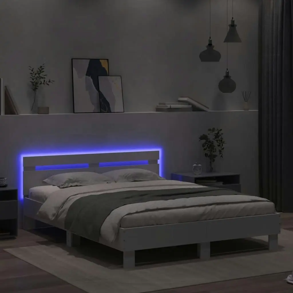 Bed Frame with Headboard and LED White 150x200 cm 3207539