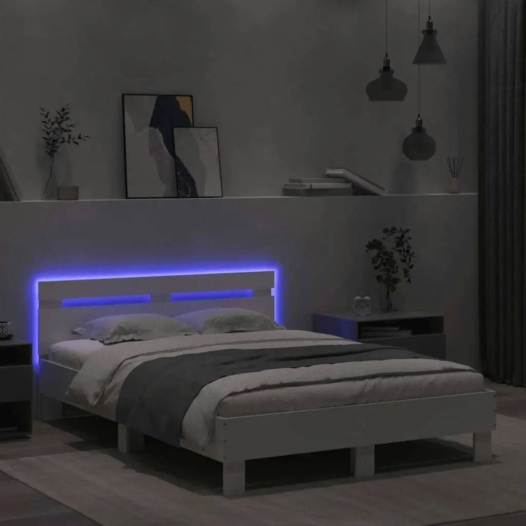 Bed Frame with Headboard and LED White 135x190 cm 3207567