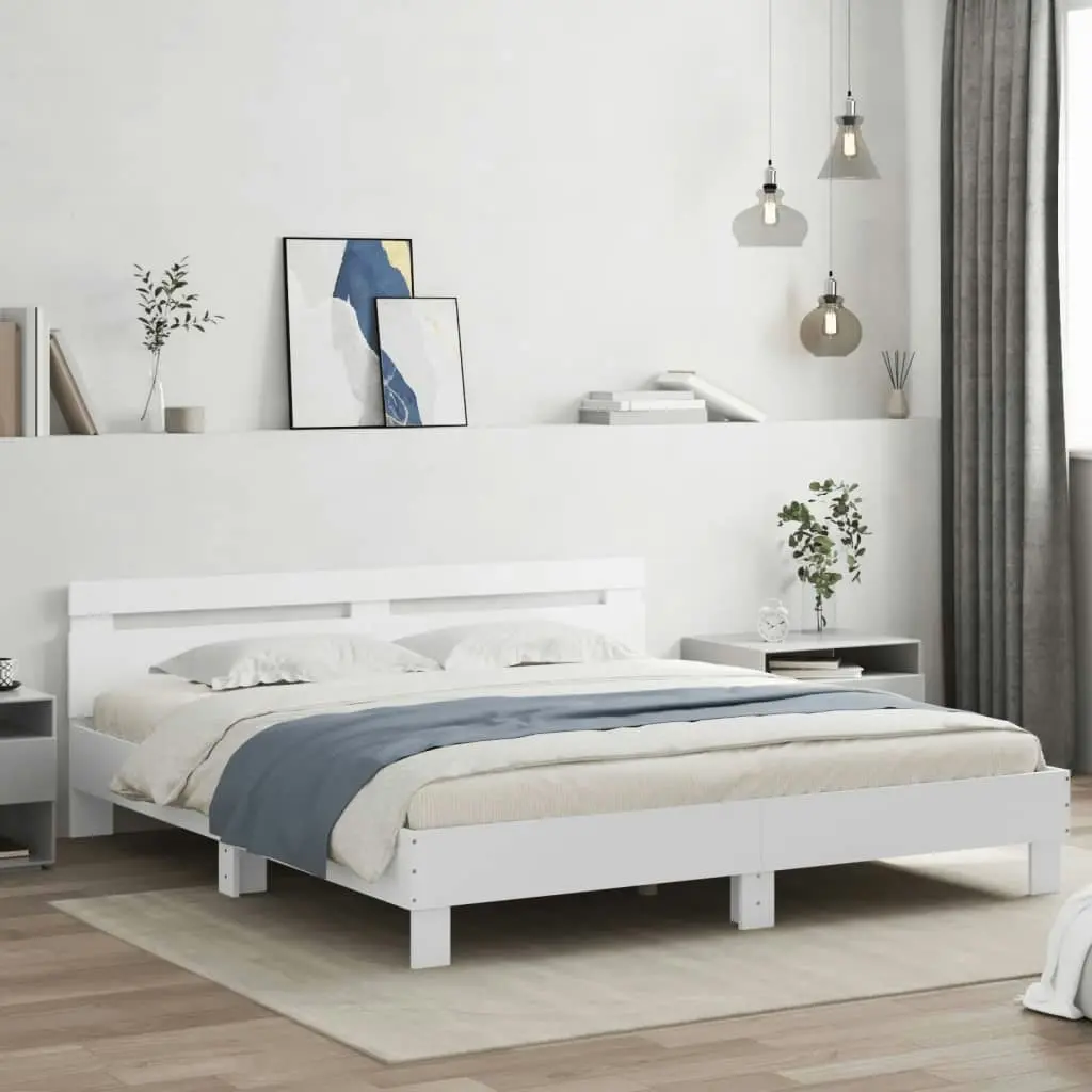 Bed Frame with Headboard and LED White 183x203 cm King Size 3207525