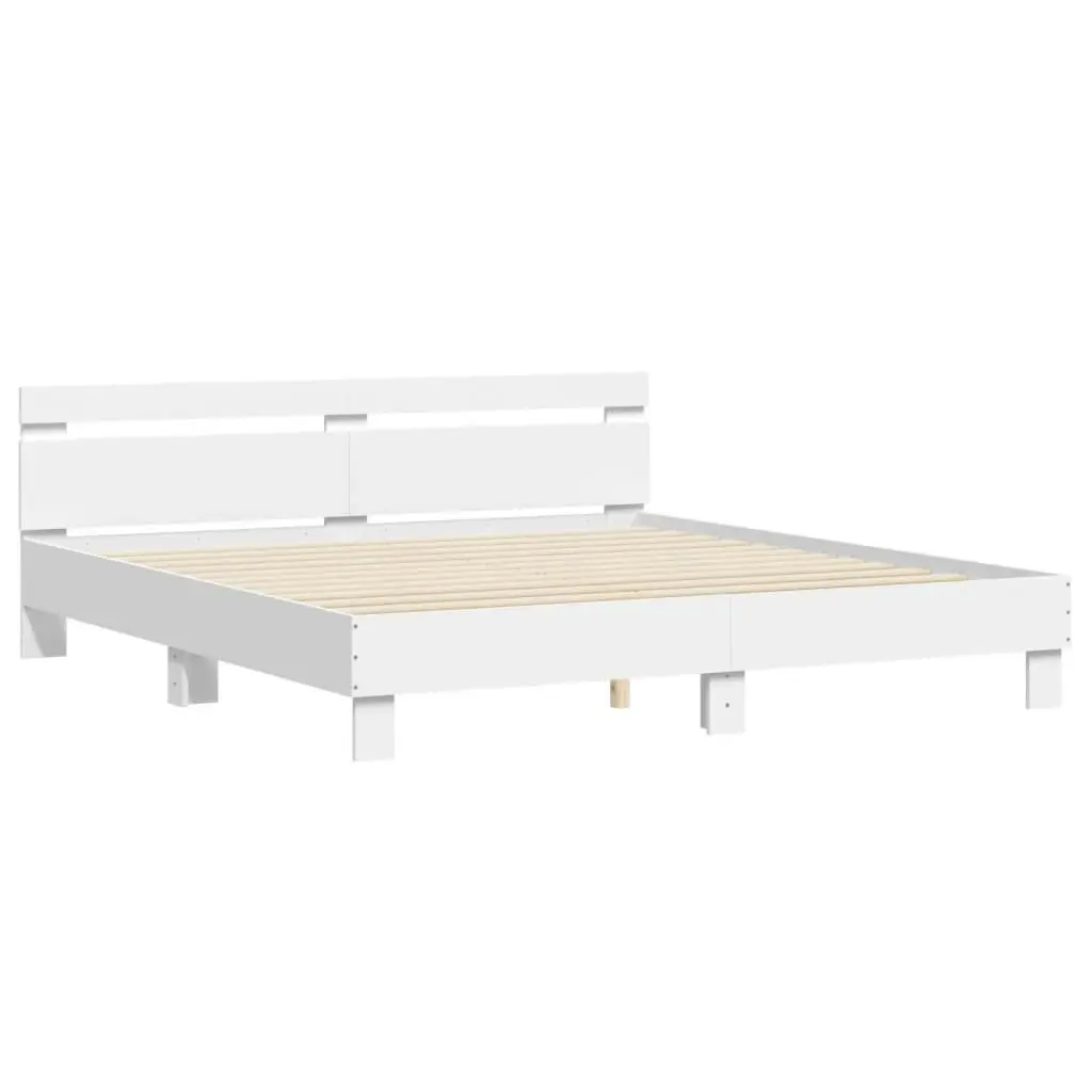 Bed Frame with Headboard and LED White 183x203 cm King Size 3207525