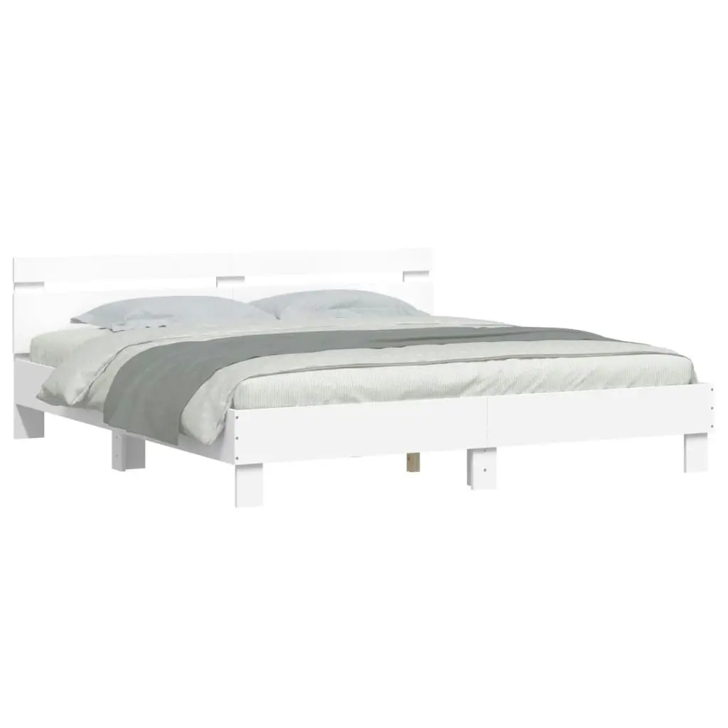 Bed Frame with Headboard and LED White 183x203 cm King Size 3207525