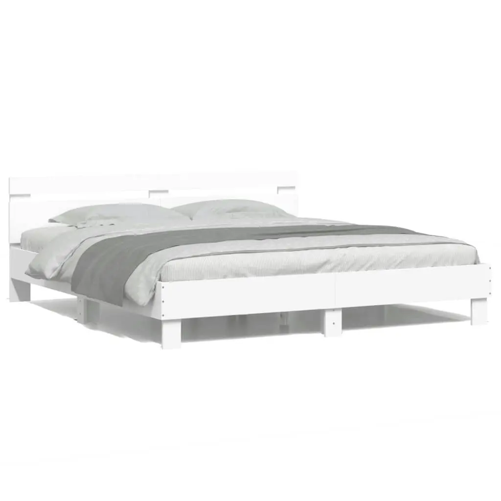 Bed Frame with Headboard and LED White 183x203 cm King Size 3207525