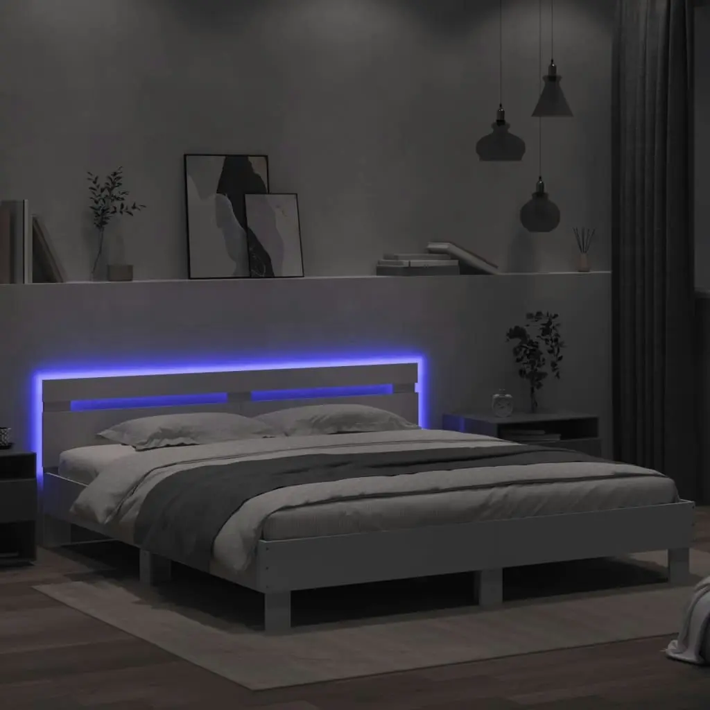 Bed Frame with Headboard and LED White 183x203 cm King Size 3207525