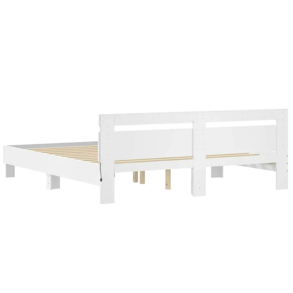 Bed Frame with Headboard and LED White 183x203 cm King Size 3207525