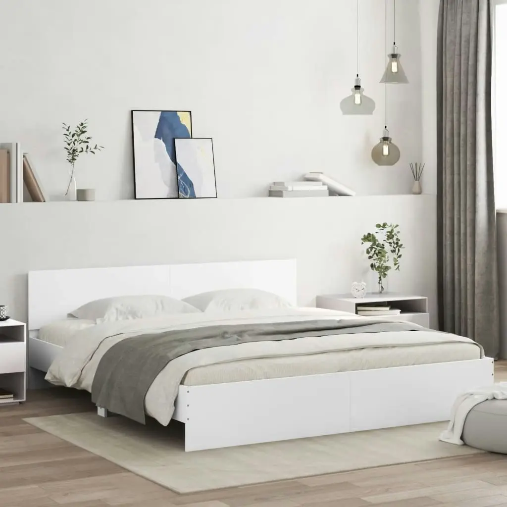 Bed Frame with Headboard and LED White 183x203 cm King Size 3207588