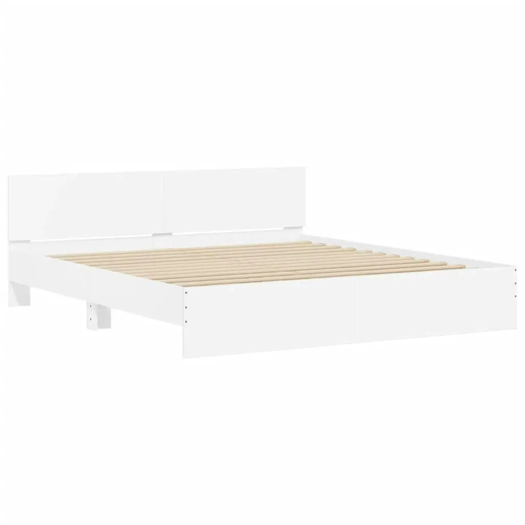 Bed Frame with Headboard and LED White 183x203 cm King Size 3207588