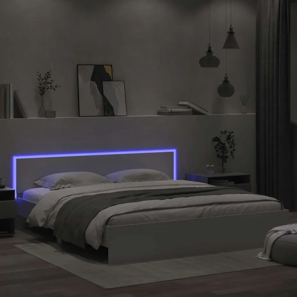 Bed Frame with Headboard and LED White 183x203 cm King Size 3207588