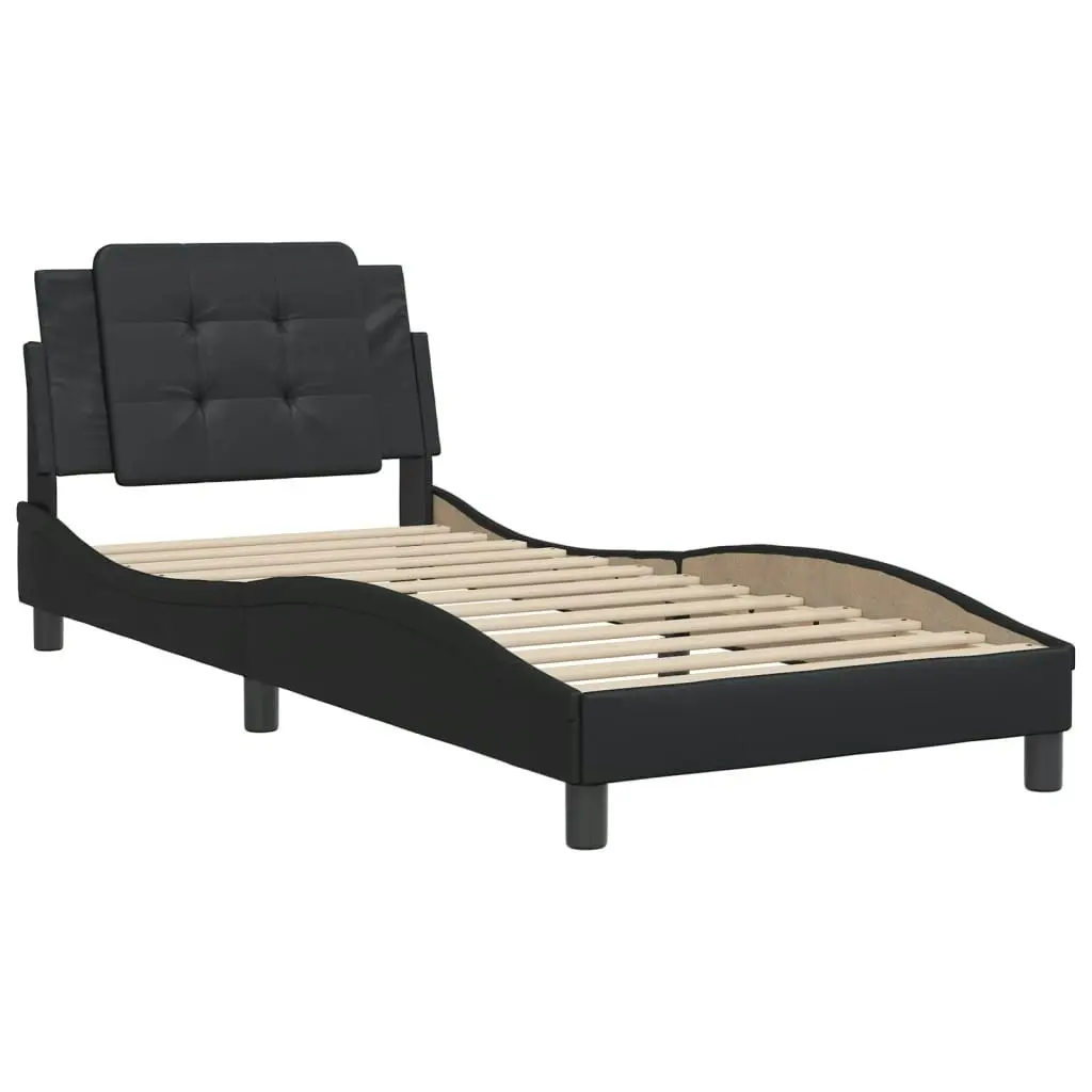 Bed Frame with Headboard Black 106x203 cm King Single Size Faux Leather 3208276