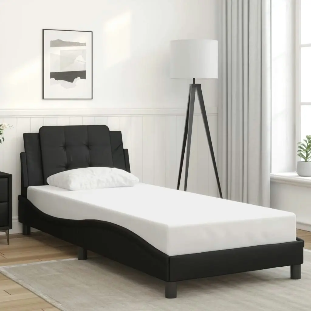 Bed Frame with Headboard Black 106x203 cm King Single Size Faux Leather 3208276