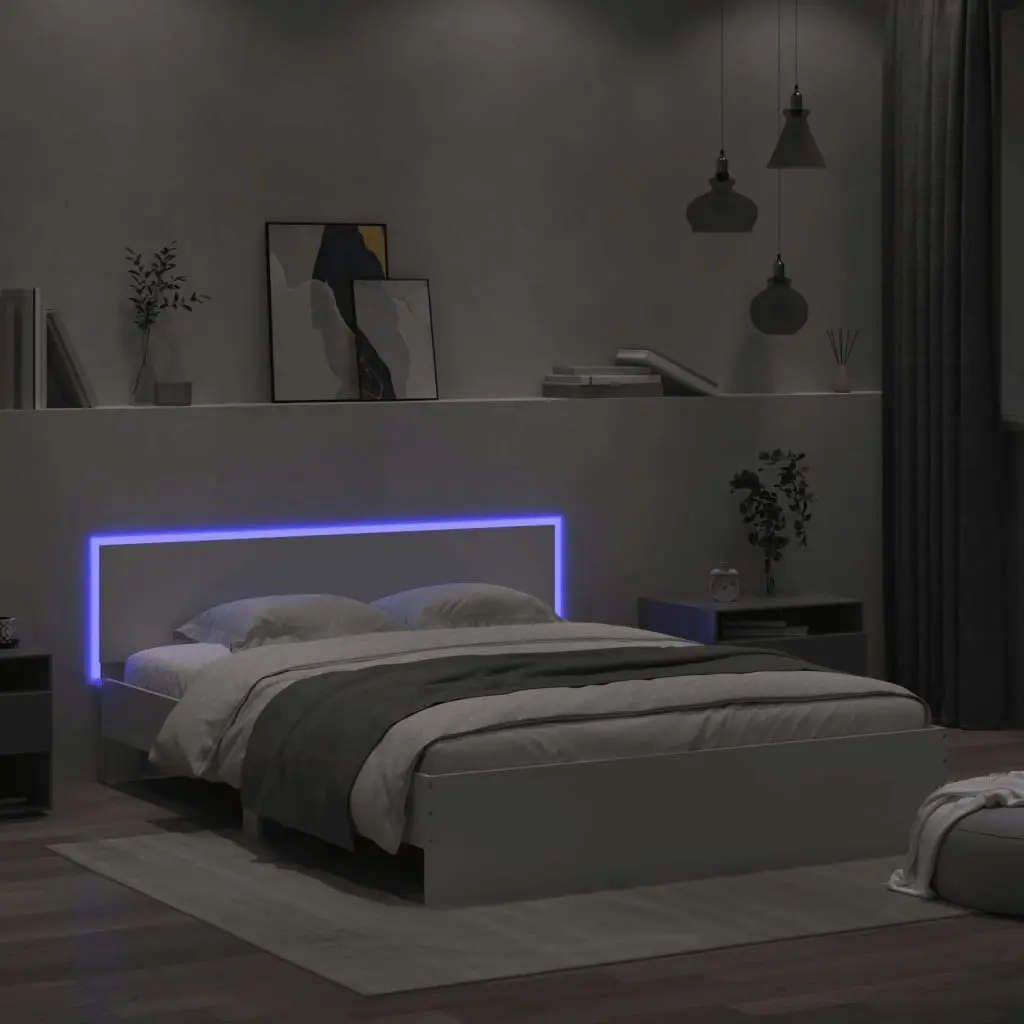 Bed Frame with LED without Mattress White 150x200 cm 3207602