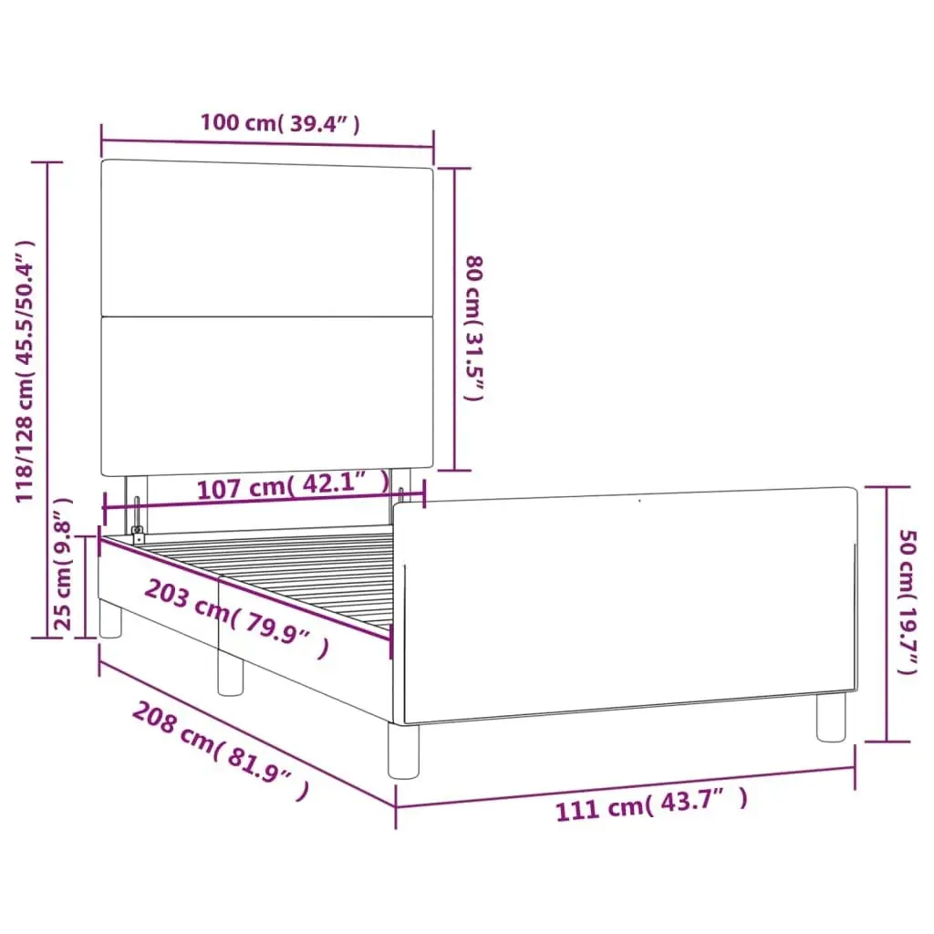 Bed Frame with Headboard Black 106x203 cm King Single Size Velvet 3283121