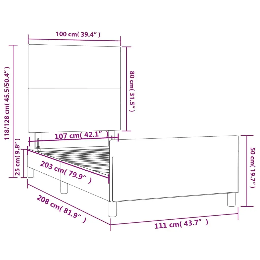 Bed Frame with Headboard Black 106x203 cm King Single Size Velvet 3283123