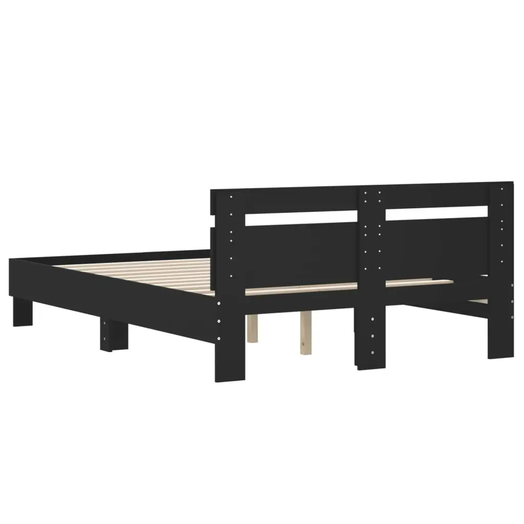 Bed Frame with Headboard Black 135x190 cm Engineered Wood 3207442