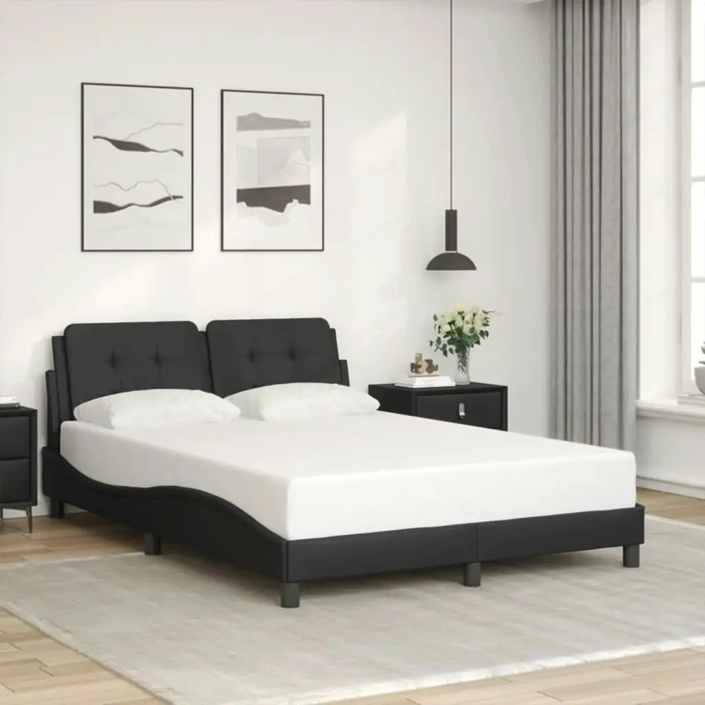 Bed Frame with Headboard Black 137x187 cm Double Size Faux Leather 3208218