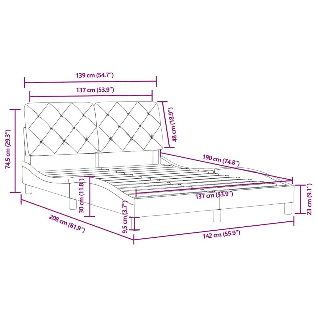 Bed Frame with Headboard Black 137x187 cm Double Size Velvet 3208250