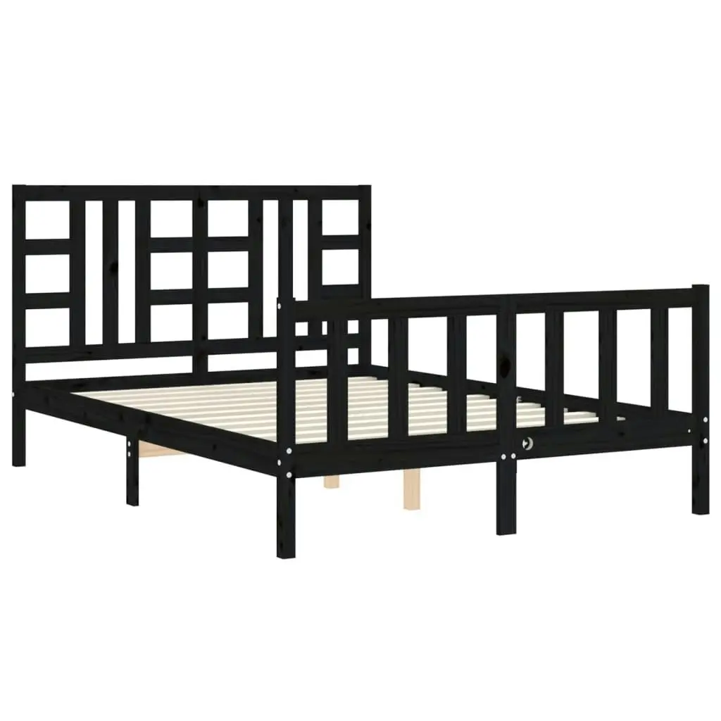 Bed Frame with Headboard Black 137x187 cm Double Solid Wood 3191950