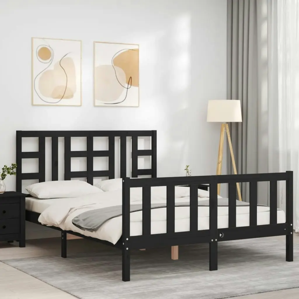 Bed Frame with Headboard Black 137x187 cm Double Solid Wood 3191950