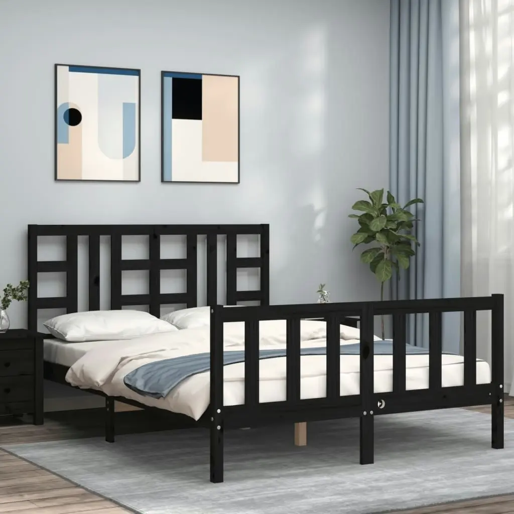 Bed Frame with Headboard Black 137x187 cm Double Solid Wood 3191950