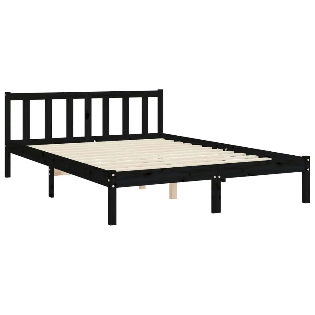 Bed Frame with Headboard Black 137x187 cm Double Solid Wood 3191950