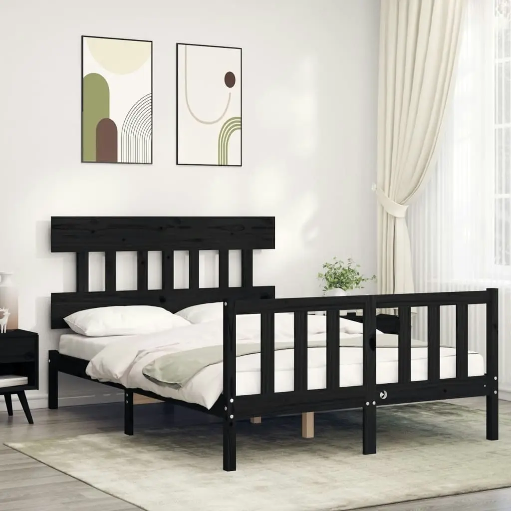 Bed Frame without Mattress Black 135x190 cm Solid Wood Pine 3193315