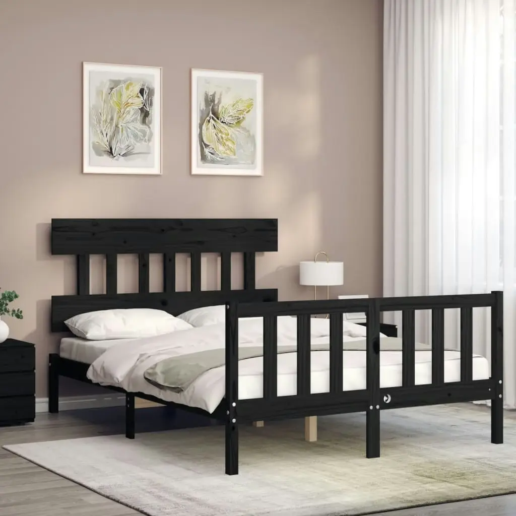 Bed Frame without Mattress Black 135x190 cm Solid Wood Pine 3193315