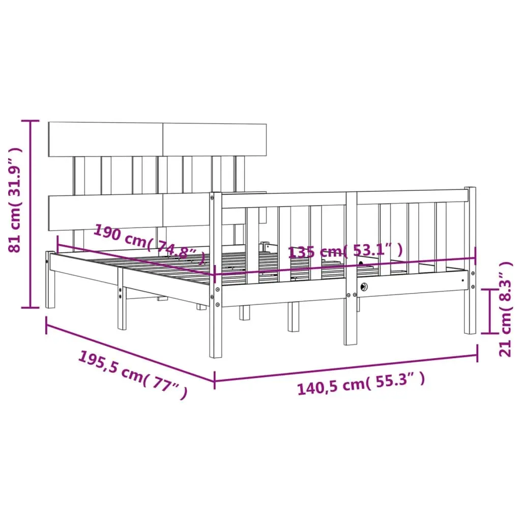 Bed Frame without Mattress Black 135x190 cm Solid Wood Pine 3193315