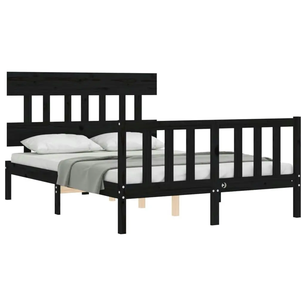 Bed Frame without Mattress Black 135x190 cm Solid Wood Pine 3193315