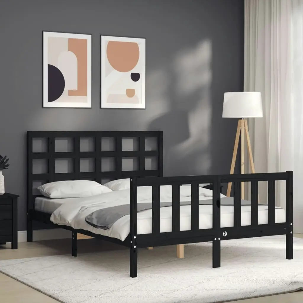 Bed Frame without Mattress Black 135x190 cm Solid Wood Pine 3192080