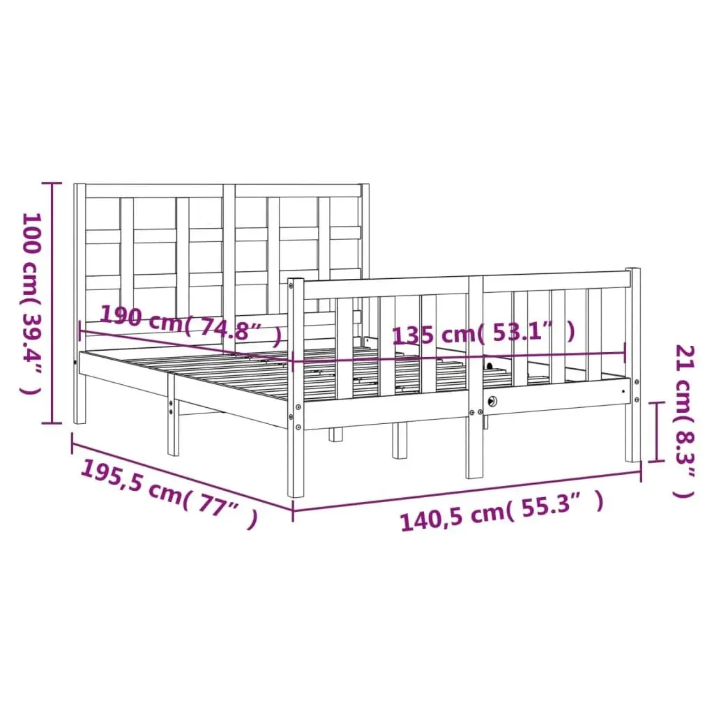 Bed Frame without Mattress Black 135x190 cm Solid Wood Pine 3192080