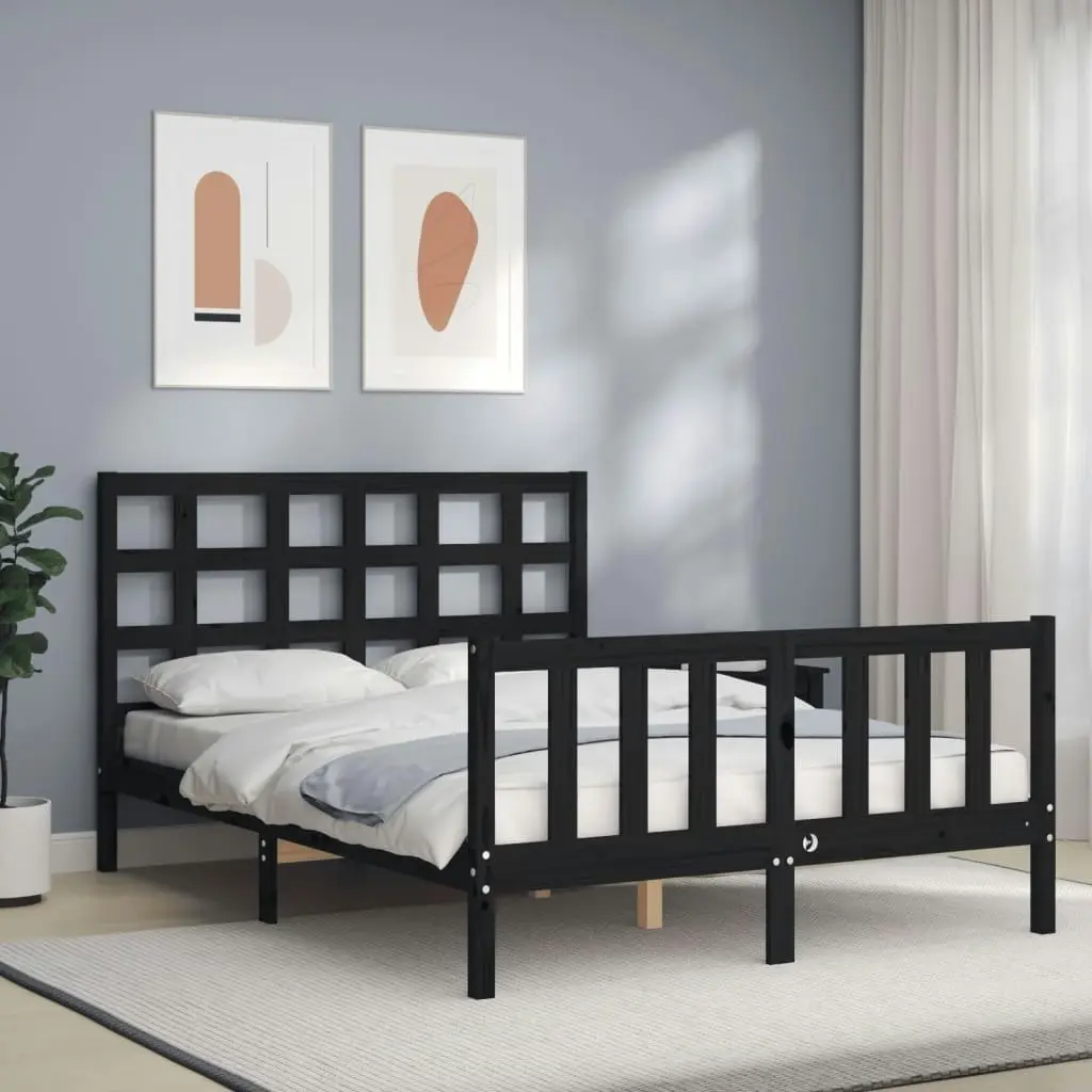 Bed Frame without Mattress Black 135x190 cm Solid Wood Pine 3192080