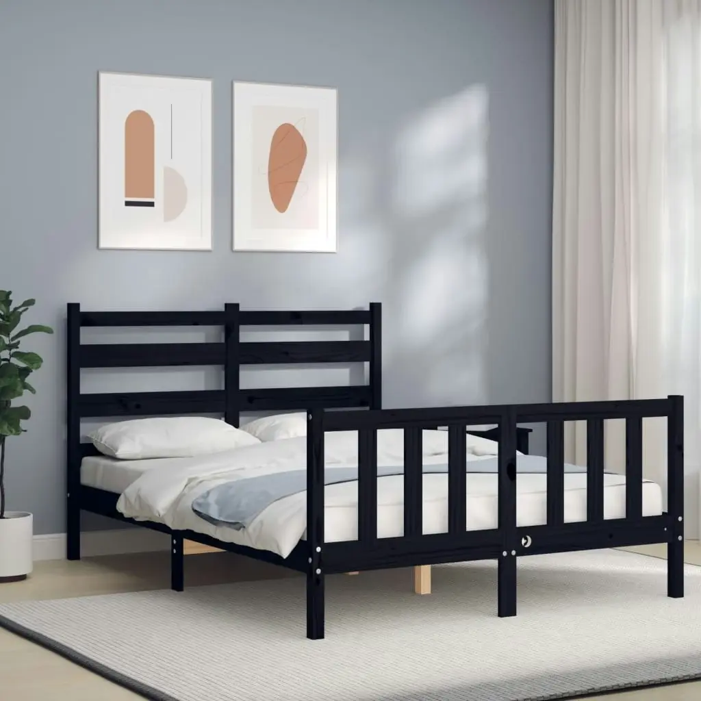 Bed Frame without Mattress Black 135x190 cm Solid Wood Pine 3192015