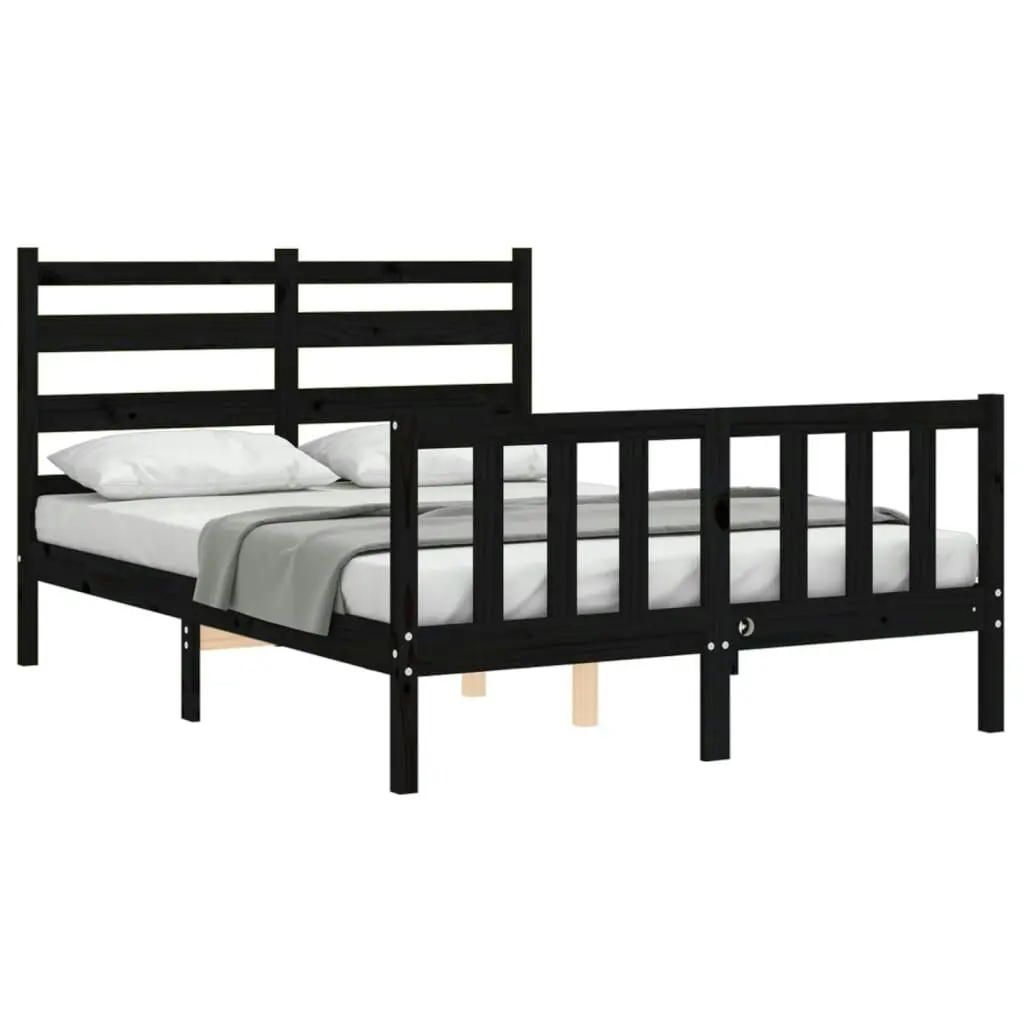 Bed Frame without Mattress Black 135x190 cm Solid Wood Pine 3192015