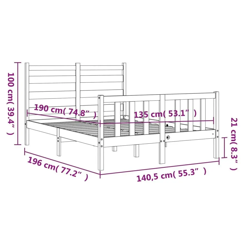 Bed Frame without Mattress Black 135x190 cm Solid Wood Pine 3192015