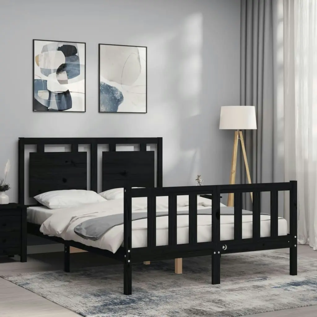 Bed Frame without Mattress Black 135x190 cm Solid Wood Pine 3192145