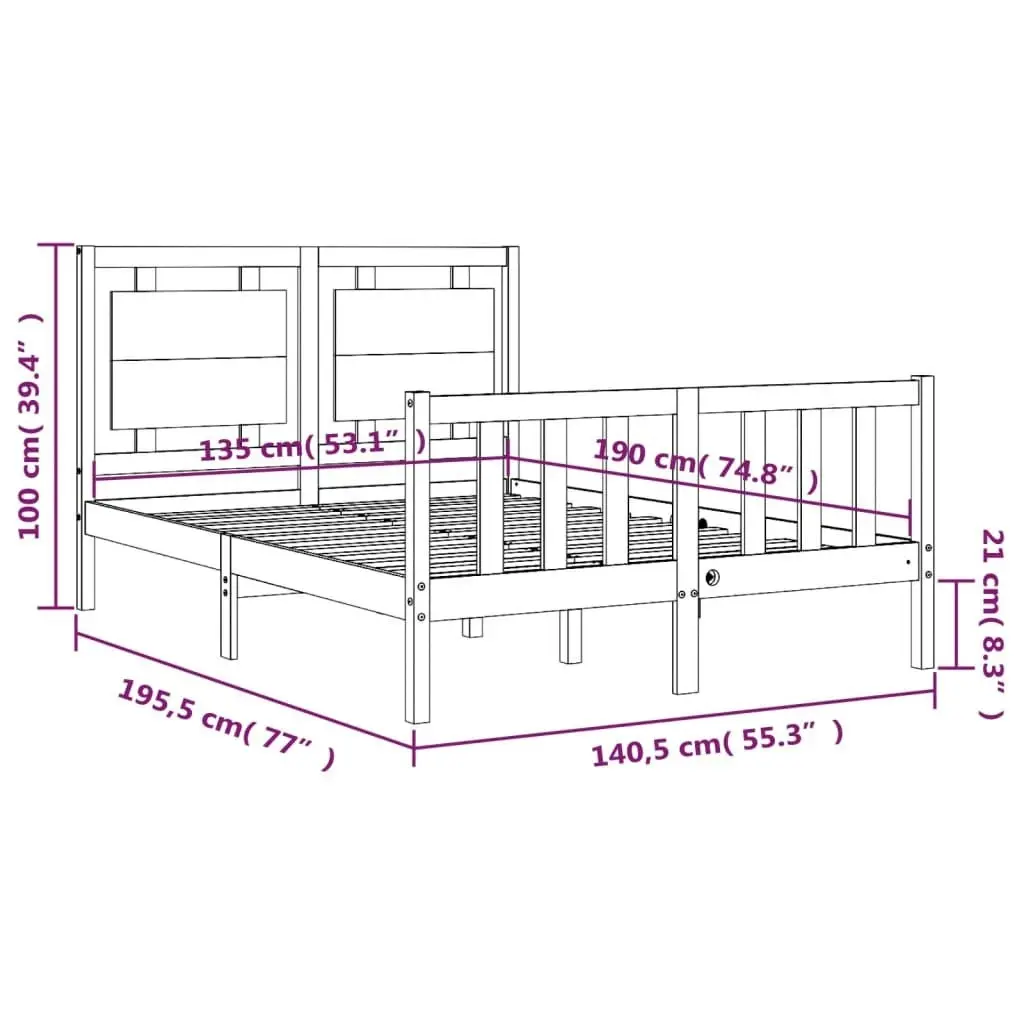 Bed Frame without Mattress Black 135x190 cm Solid Wood Pine 3192145