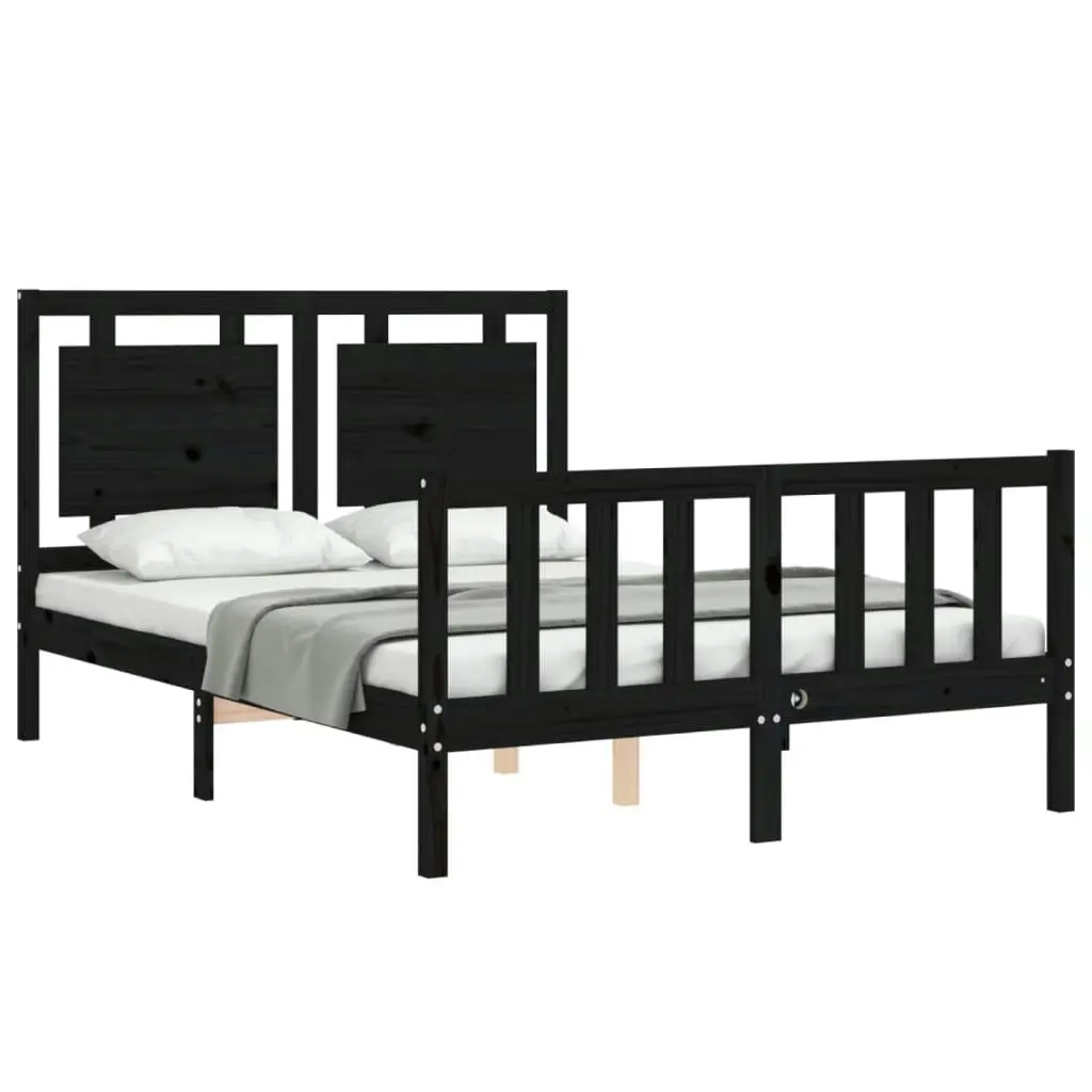 Bed Frame without Mattress Black 135x190 cm Solid Wood Pine 3192145