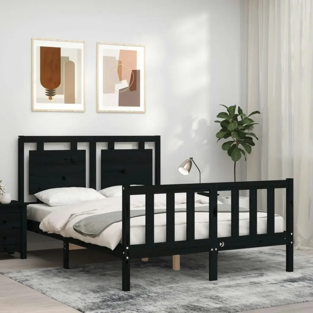 Bed Frame without Mattress Black 135x190 cm Solid Wood Pine 3192145