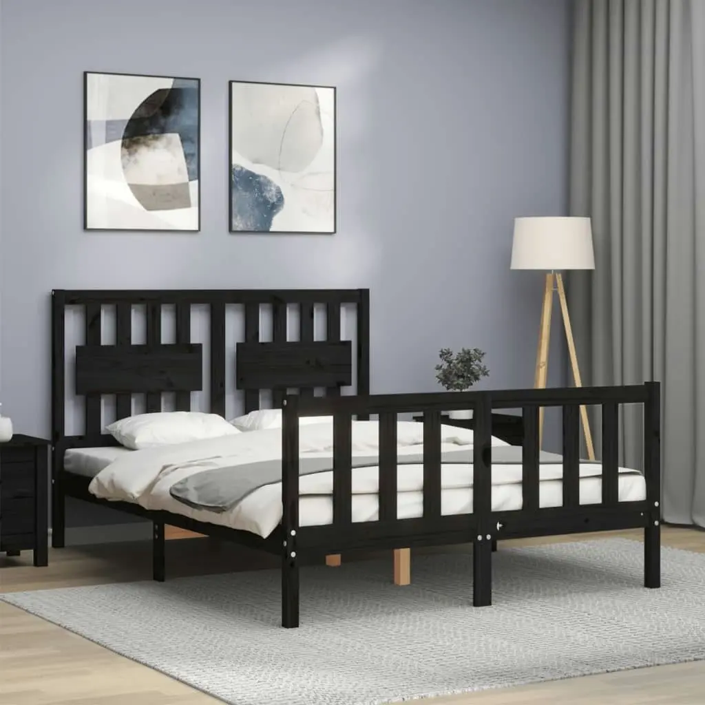 Bed Frame without Mattress Black 135x190 cm Solid Wood Pine 3192405