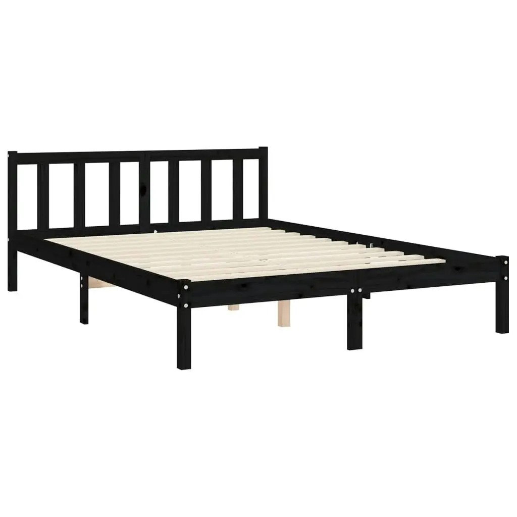 Bed Frame without Mattress Black 135x190 cm Solid Wood Pine 3192405