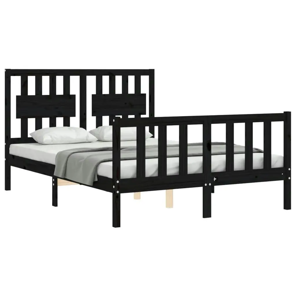 Bed Frame without Mattress Black 135x190 cm Solid Wood Pine 3192405