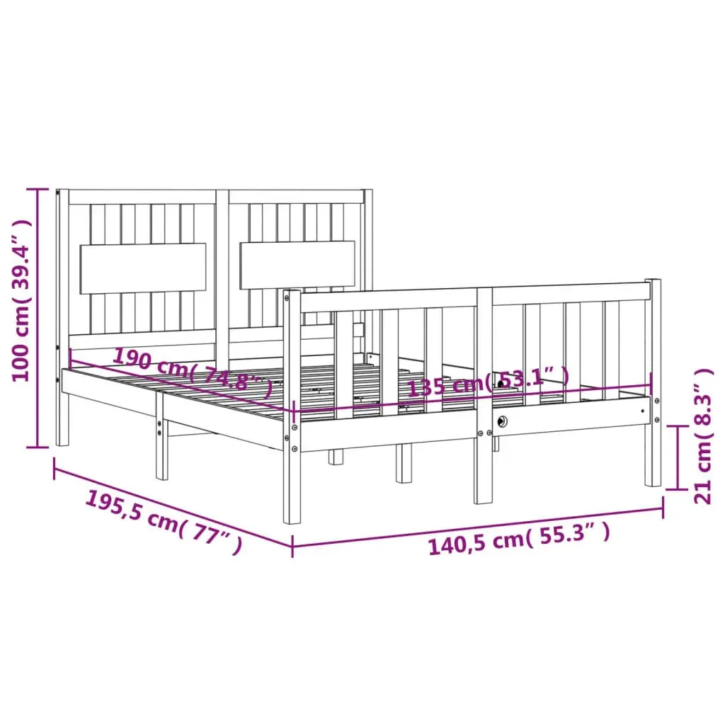 Bed Frame without Mattress Black 135x190 cm Solid Wood Pine 3192405