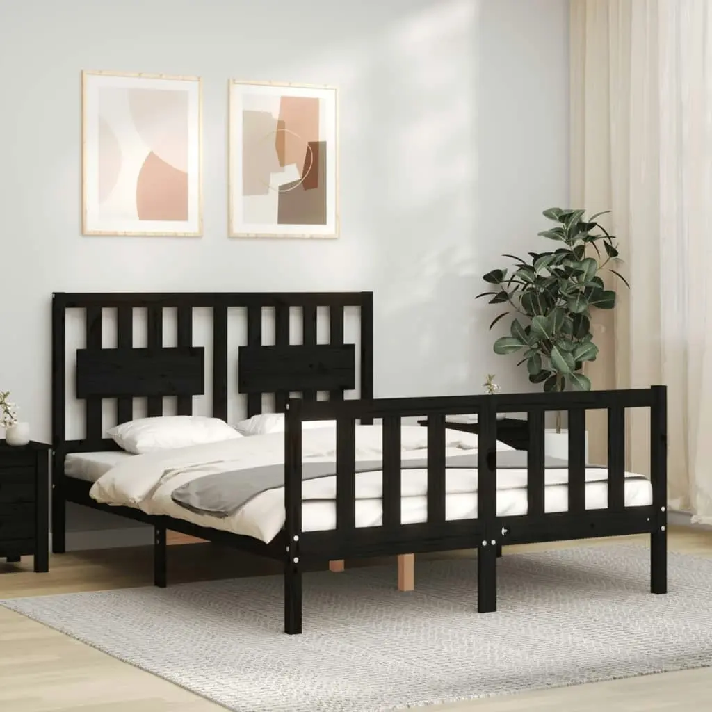 Bed Frame without Mattress Black 135x190 cm Solid Wood Pine 3192405