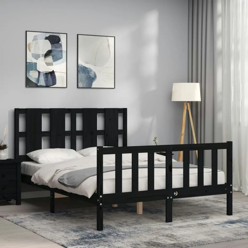 Bed Frame without Mattress Black 135x190 cm Solid Wood Pine 3192210