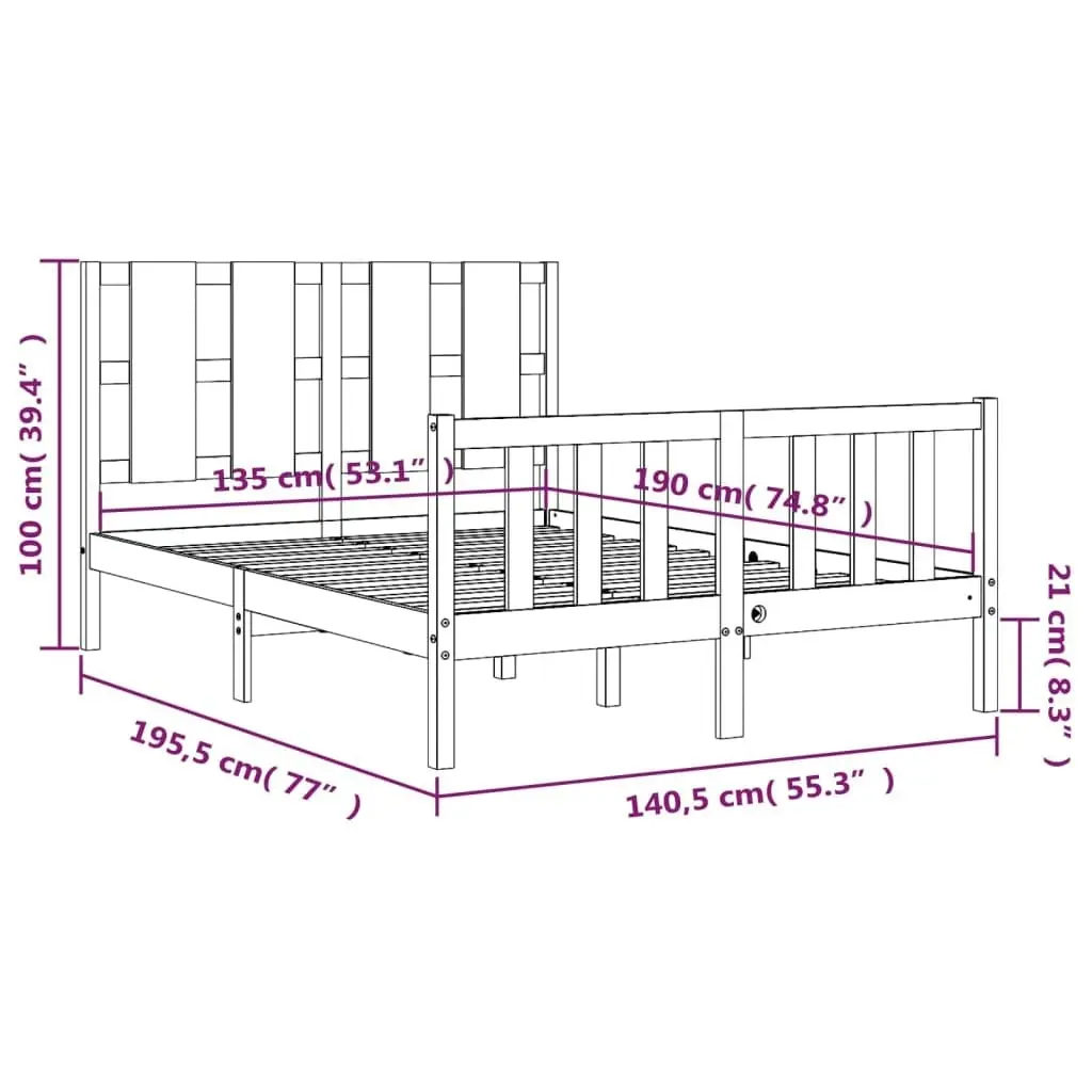 Bed Frame without Mattress Black 135x190 cm Solid Wood Pine 3192210