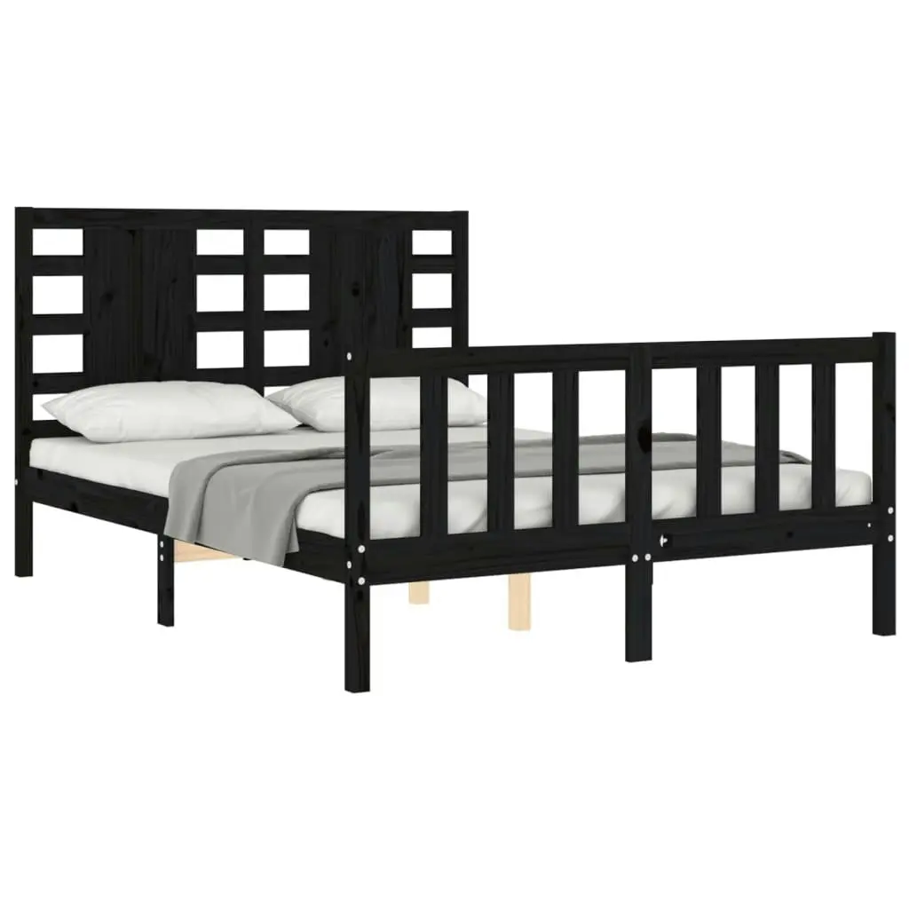 Bed Frame without Mattress Black 135x190 cm Solid Wood Pine 3192795