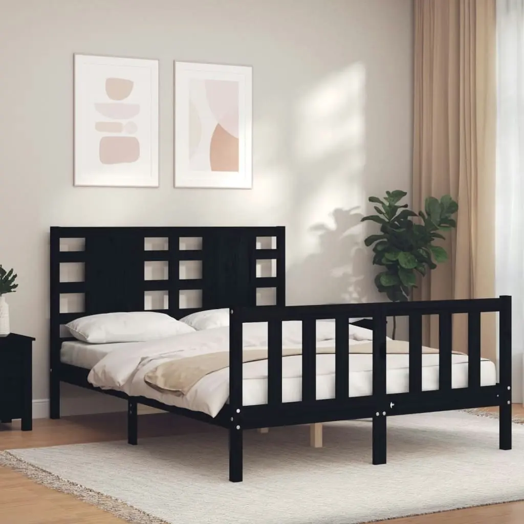 Bed Frame without Mattress Black 135x190 cm Solid Wood Pine 3192795