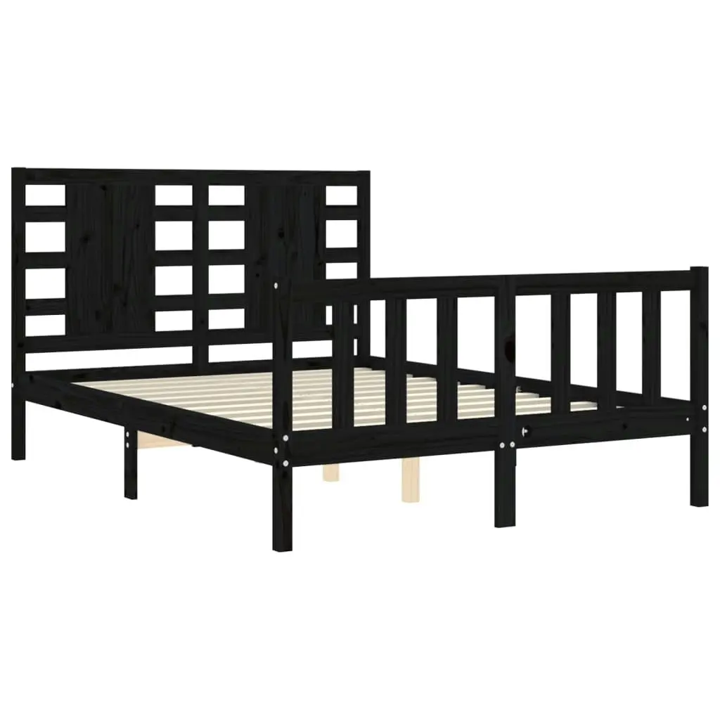 Bed Frame without Mattress Black 135x190 cm Solid Wood Pine 3192795