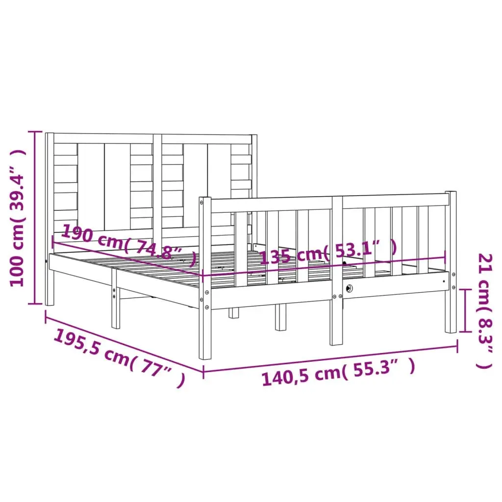 Bed Frame without Mattress Black 135x190 cm Solid Wood Pine 3192795