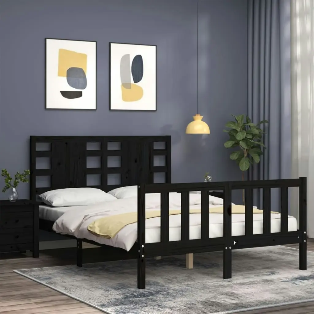 Bed Frame without Mattress Black 135x190 cm Solid Wood Pine 3192795